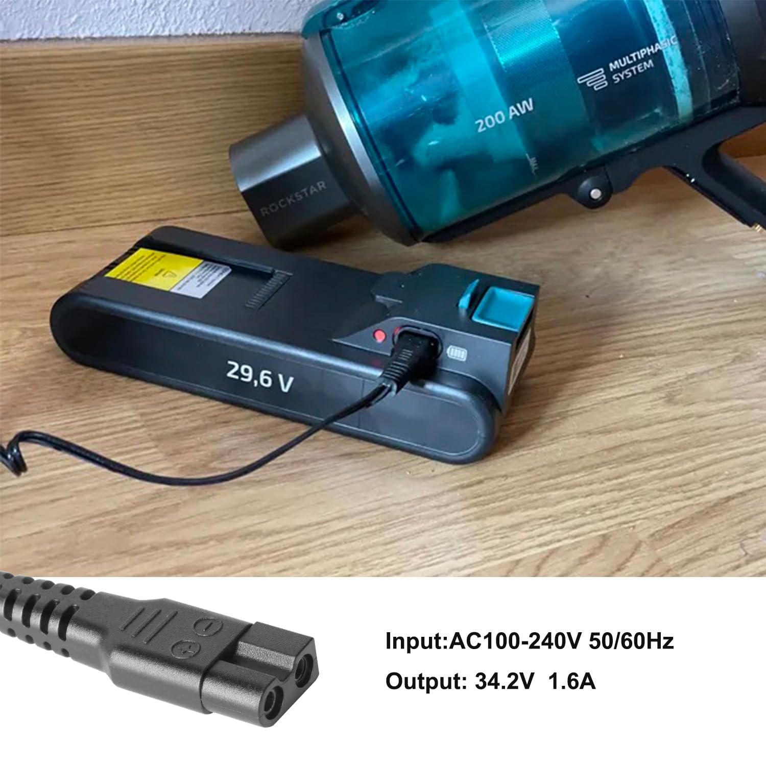 KFD 34.2V 1.6A Adaptador Cargador Aspiradora para Conga Cecotec Rockstar 900 1500 2000 2500 ZD060A342160EU Rockstar 1500 Ultimate 2500 Advance ERGOWET 1600mA Fuente de Alimentación Escoba Alimentador