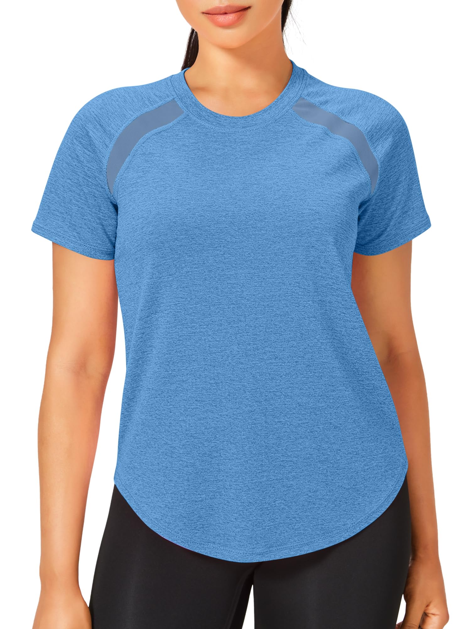 Memouniva Sportshirt Damen Kurzarm Fitness Yoga T-Shirt Atmungsaktiv Funktionsshirt Laufshirt Gym Sport Oberteile