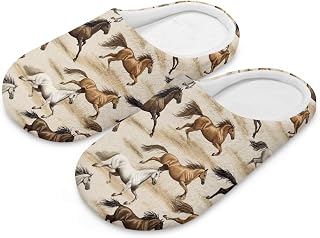Horse Animal Print Shoes Women Non-Slip House Slippers Spa Travel Guest Slippers Cotton Indoor Shoes Cozy Lightweight Flat Shoes for Home Hotel