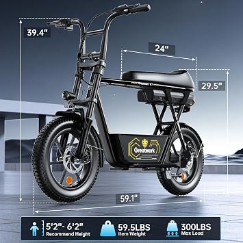 GREATWORK Peak 1200W/1500W Electric Scooter with Seat, 480Wh/720Wh Removable Battery, 30/45 Miles Max Range, 20MPH/25MPH Top Speed, 16x3.0 Fat Tire Motorcycle E Scooter for Adults with Basket