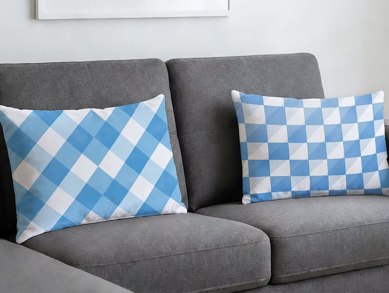 Housse de Coussin Bleu 60x90 cm en Velours Treillis pour Décoration de Canapé - Lot de 2