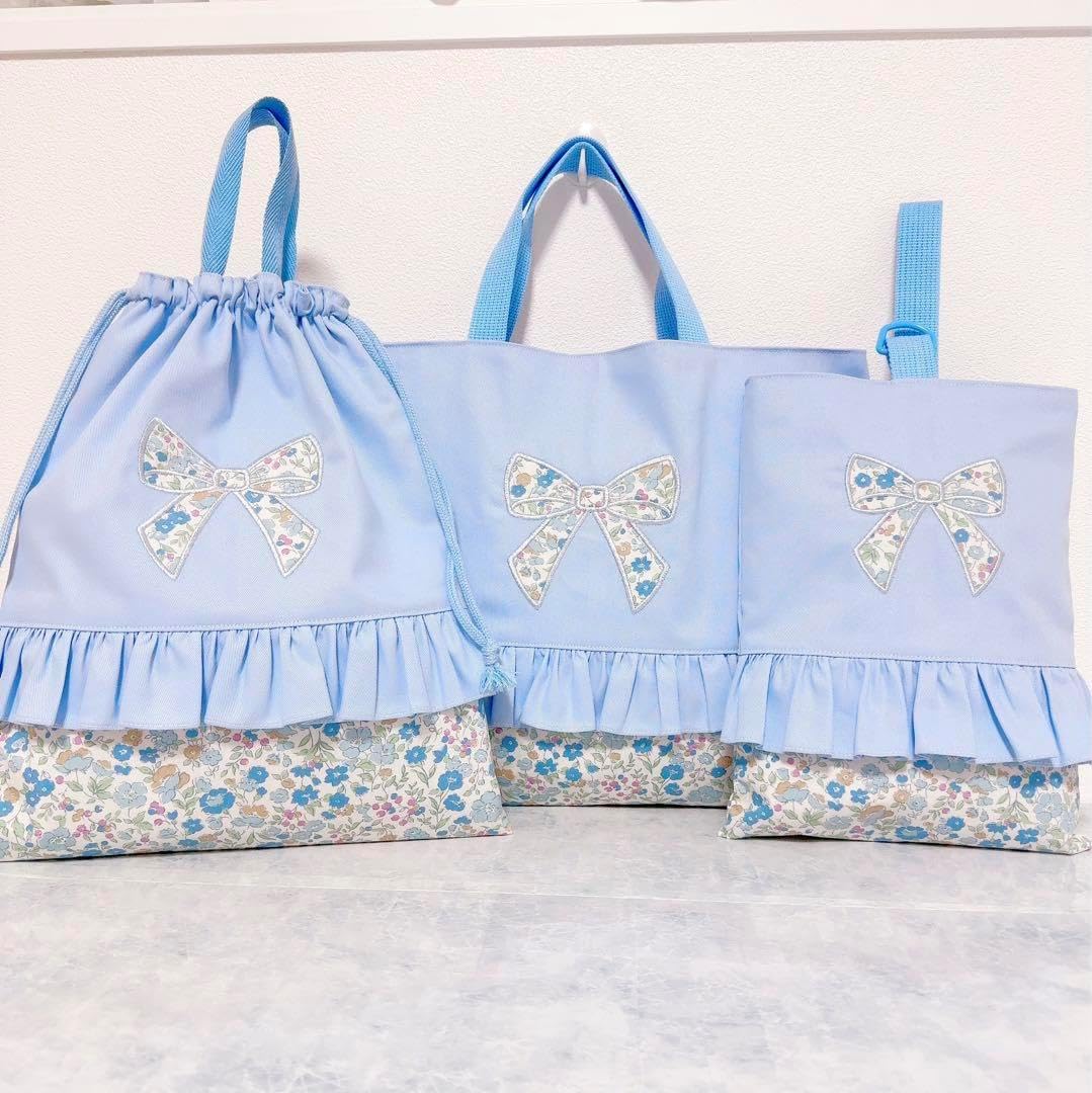 レッスンバッグ 上履き袋 入園 入学 セット お名前 刺繍 リボン 上履き