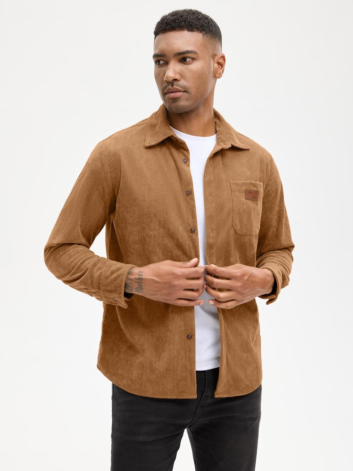 Comdecevis Mens Corduroy Shirts Jacket Button Down Long Sleeve Work Shirts Shackets with Pocket - Image 7