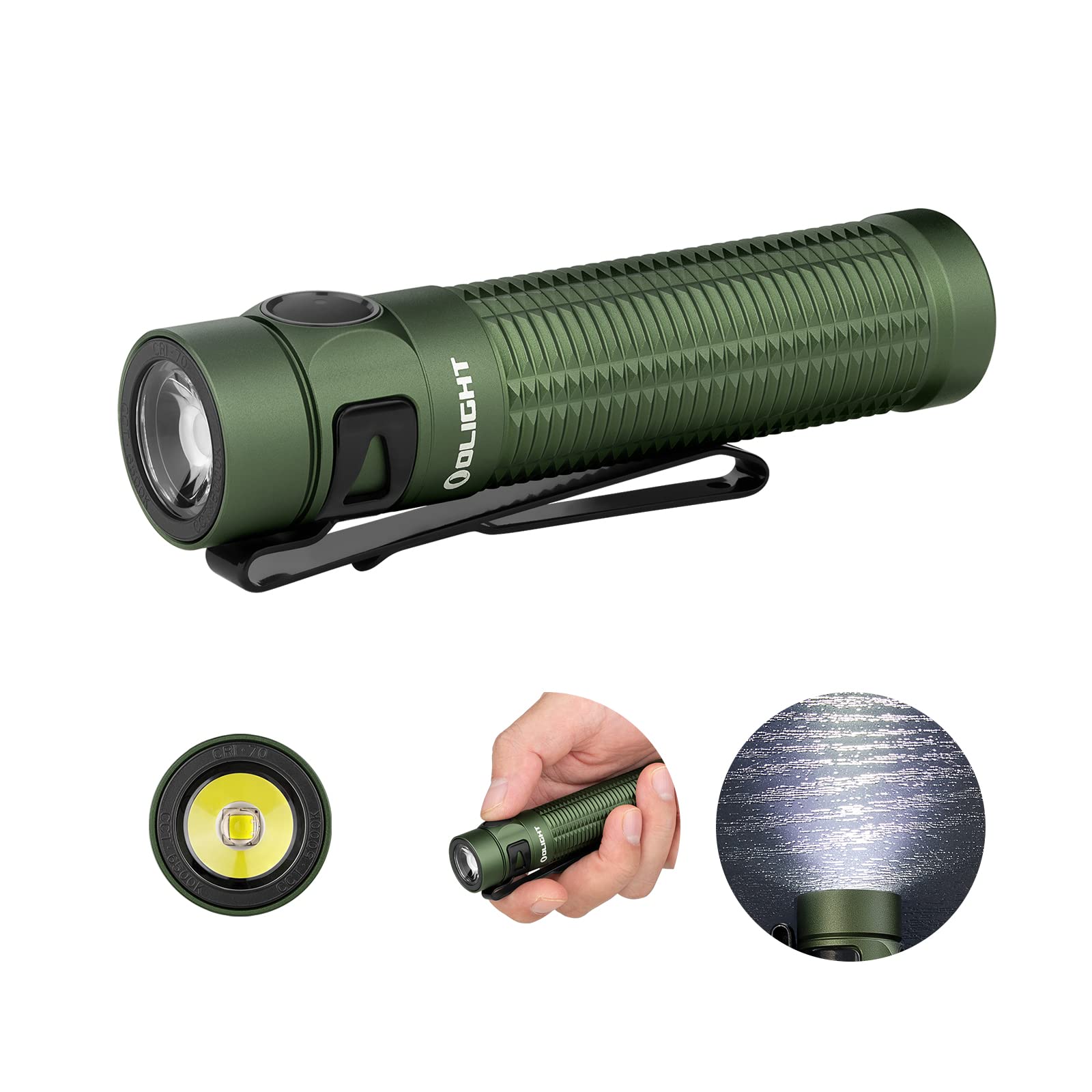 OLIGHT Baton3 Pro Rechargeable Flashlights, 1500 Lumens EDC Flashlight with MCC3, Compact Pocket Flashlight with L-Shape Stand and High-Performance LED for Camping and Emergency (OD Green Cool White)