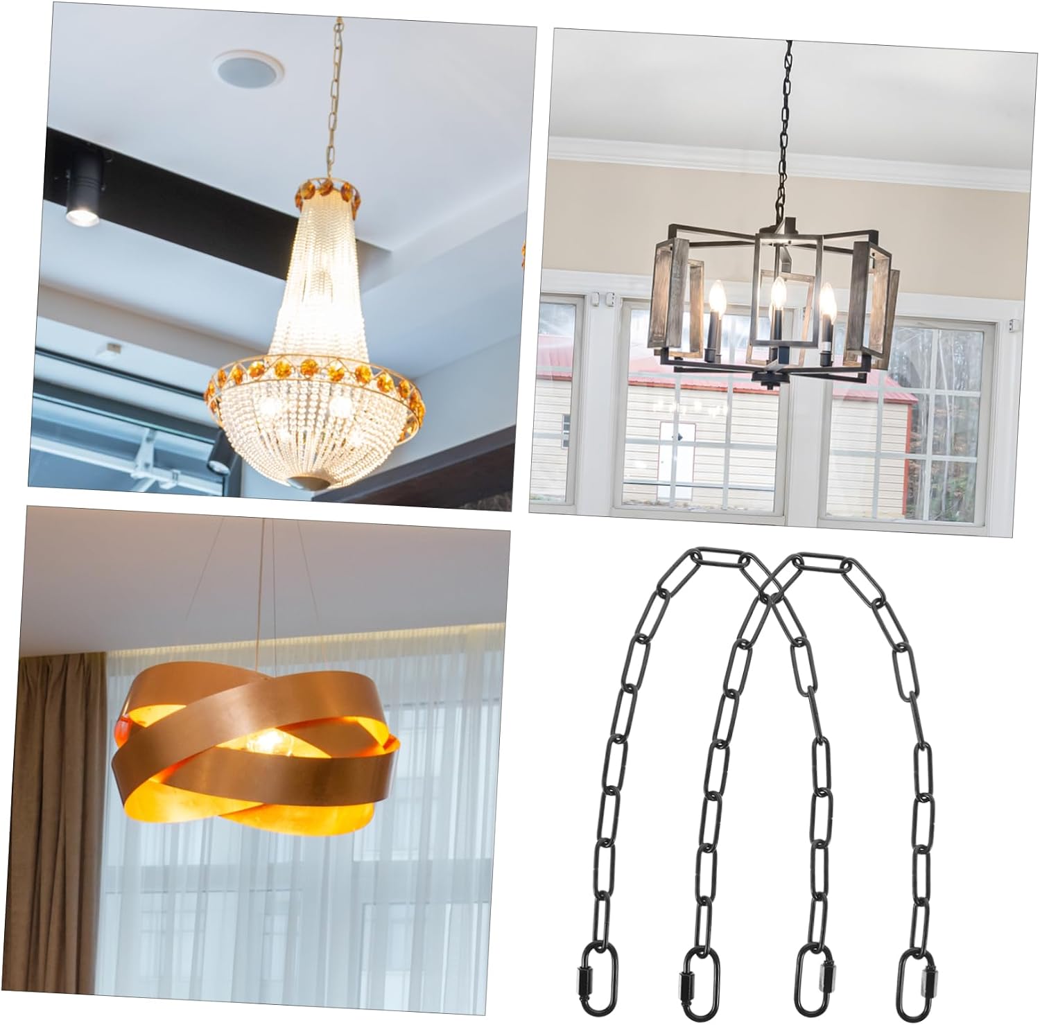 2pcs Vintage Style Chandelier Chain Pendant Light Fixture for Home Decor Black