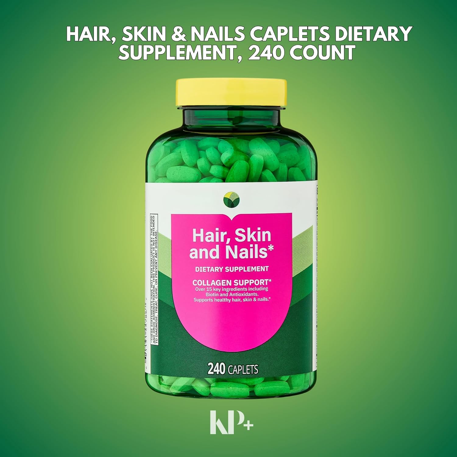 KP+ Spring Valley Hair, Skin & Nails | Collagen Support | Over 15 Key Ingredients Including Biotin & Antioxidants | Dietary Supplement | 240 Caplets | Pack of 1