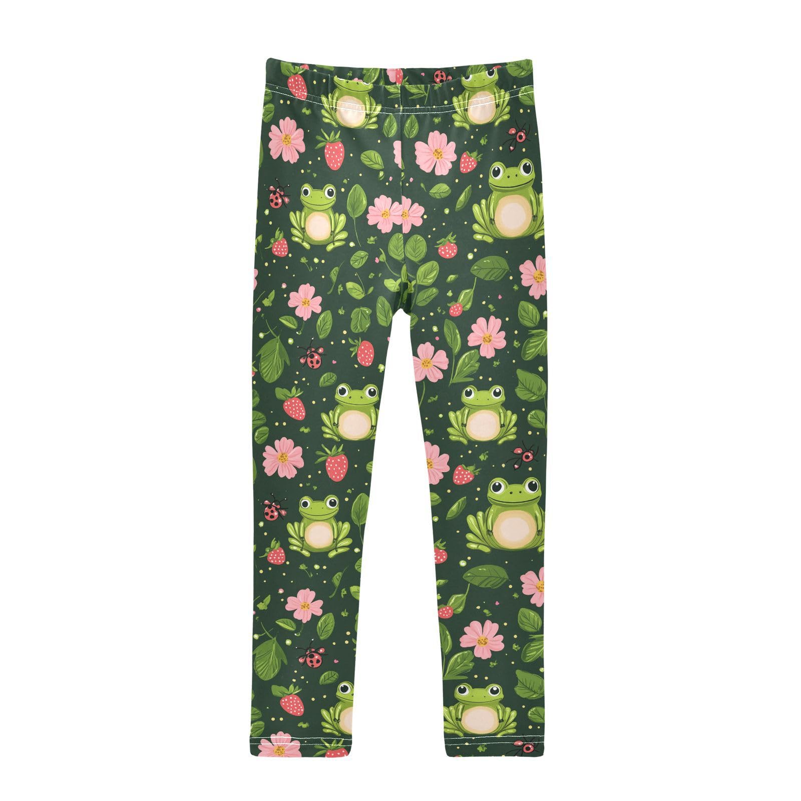 Wusikd Frogs Ladybugs Girls' Leggings Toddler Doodles Pink Strawberry Kids Yoga Pants Dance Active Tights 9-10T