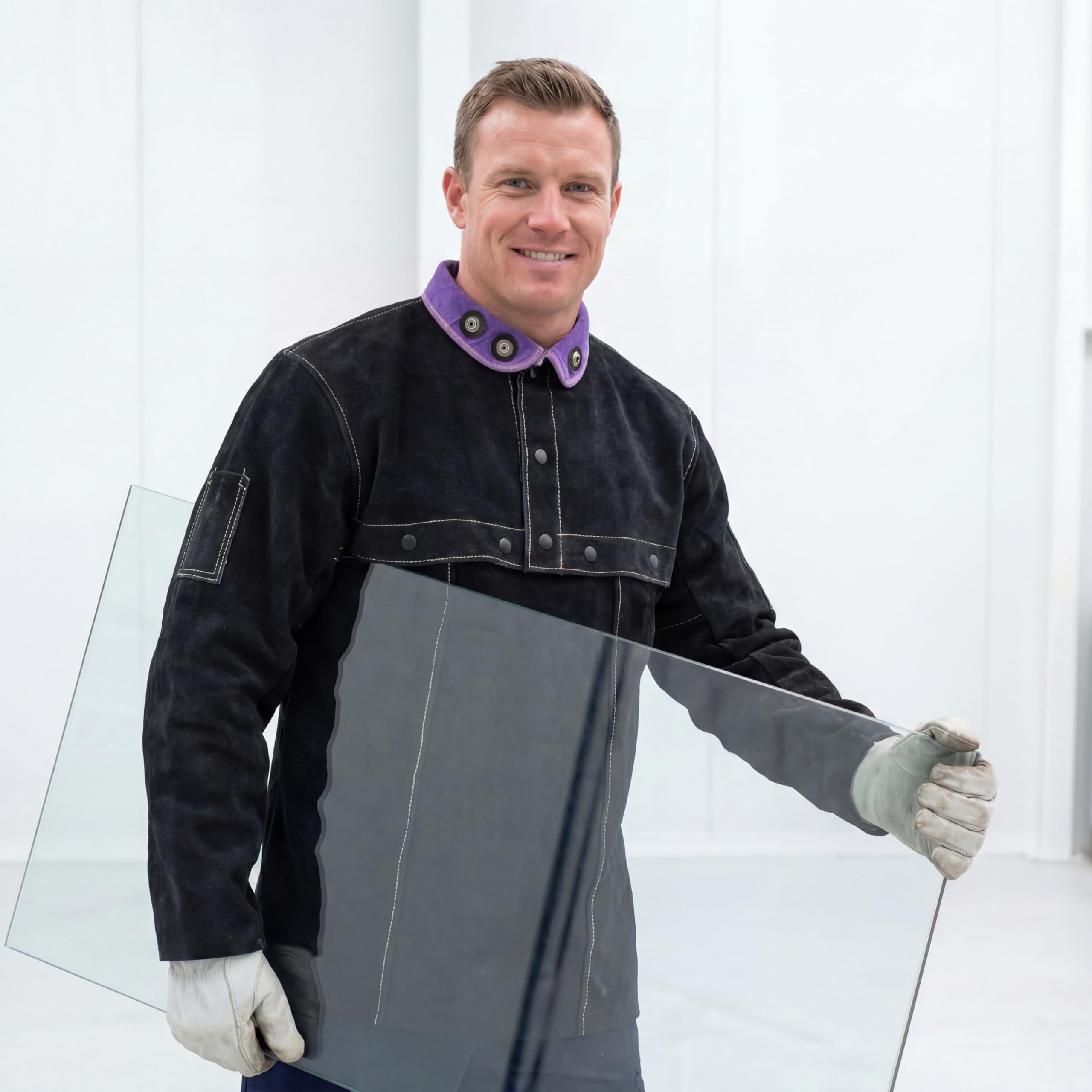 Chaqueta de Soldadura de Cuero, Abrigo para Soldador con Espalda Abierta, Protección de Trabajo Resistente