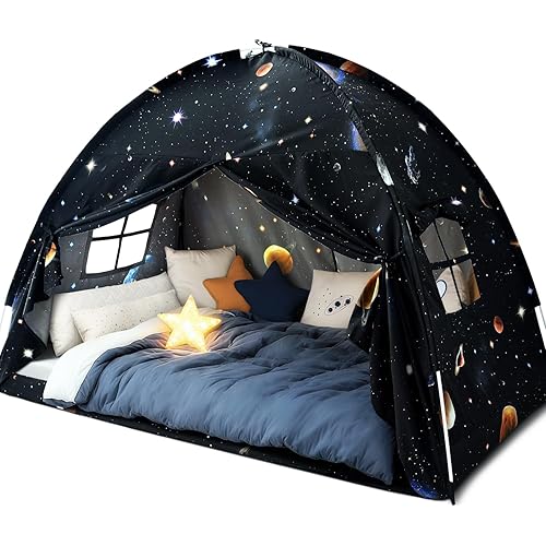 Sherilyn Twin Bed Toddler Canopy Tent, Kids Indoor Canopy Privacy Space Sleeping Playhouse Blackout Bunk Bed Tents Twin Size (Galaxy Tent) for Boys Girl Birthday, Christmas House Gift