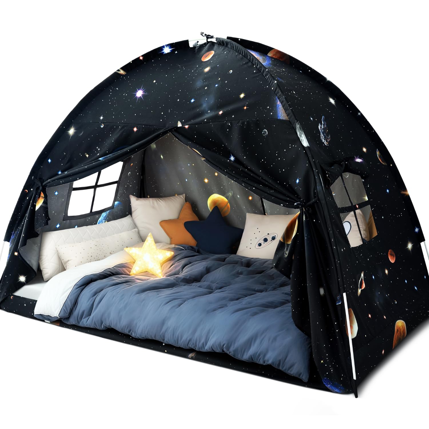 Twin Bed Canopy Tent, Canopy on Bed Privacy Space Sleeping Blackout Tents Bunk Bed Tent Twin Size (Galaxy Tent)