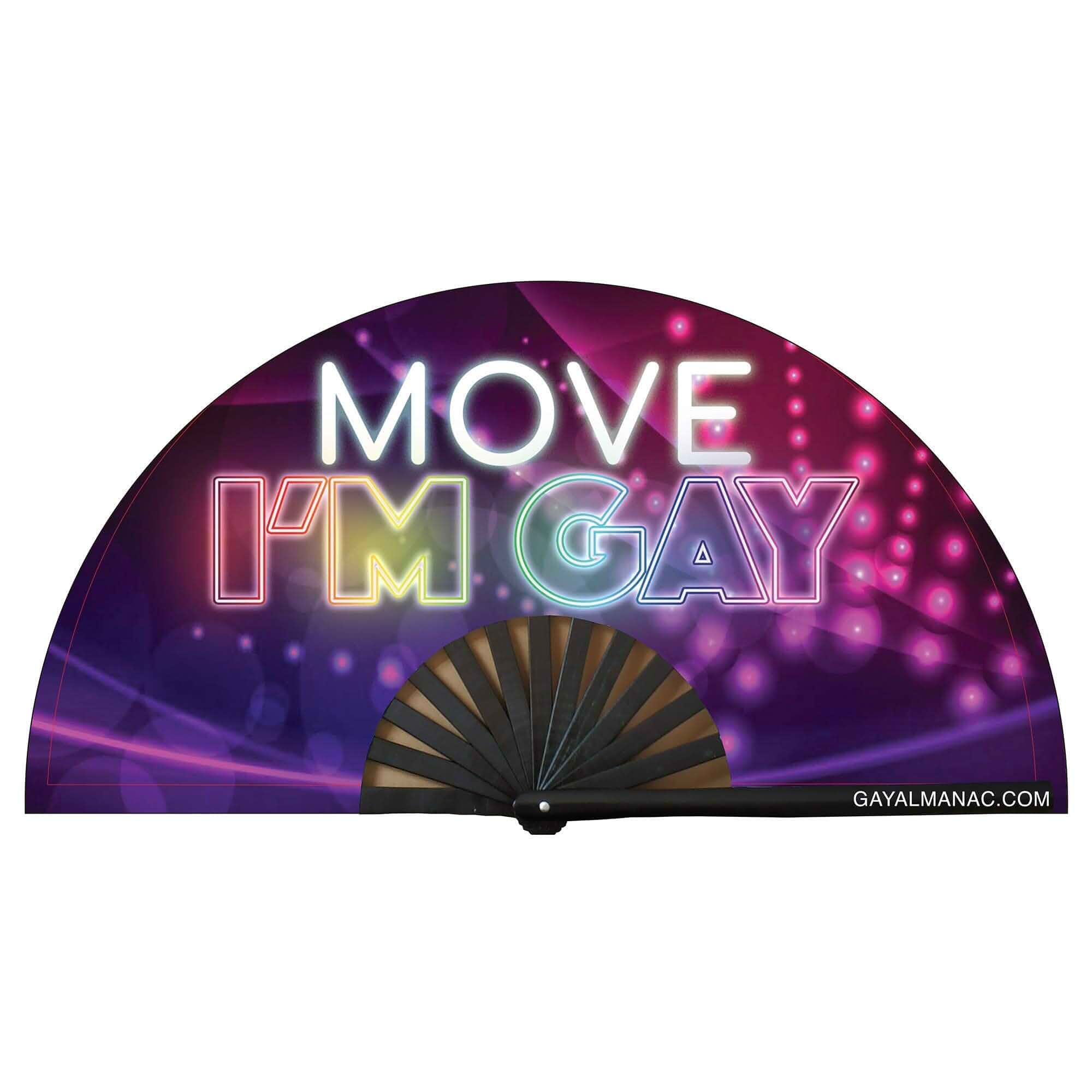 PandaTak Hand Fan for Raves, Large 13" Bamboo Fan (Move I'm Gay PINK) Foldable, UV Reactive Ink, Funny Rave Accessory, Parties, Concerts, Festival Outfits