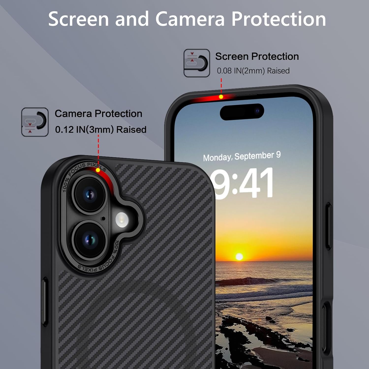 GUAGUA for iPhone 16 Case with Carbon Fiber Texture Design [Compatible with Magsafe] Matte Back Anti-Scratch Slim Shockproof Phone Cover for iPhone 16 6.1 Inch-Black - Image 5