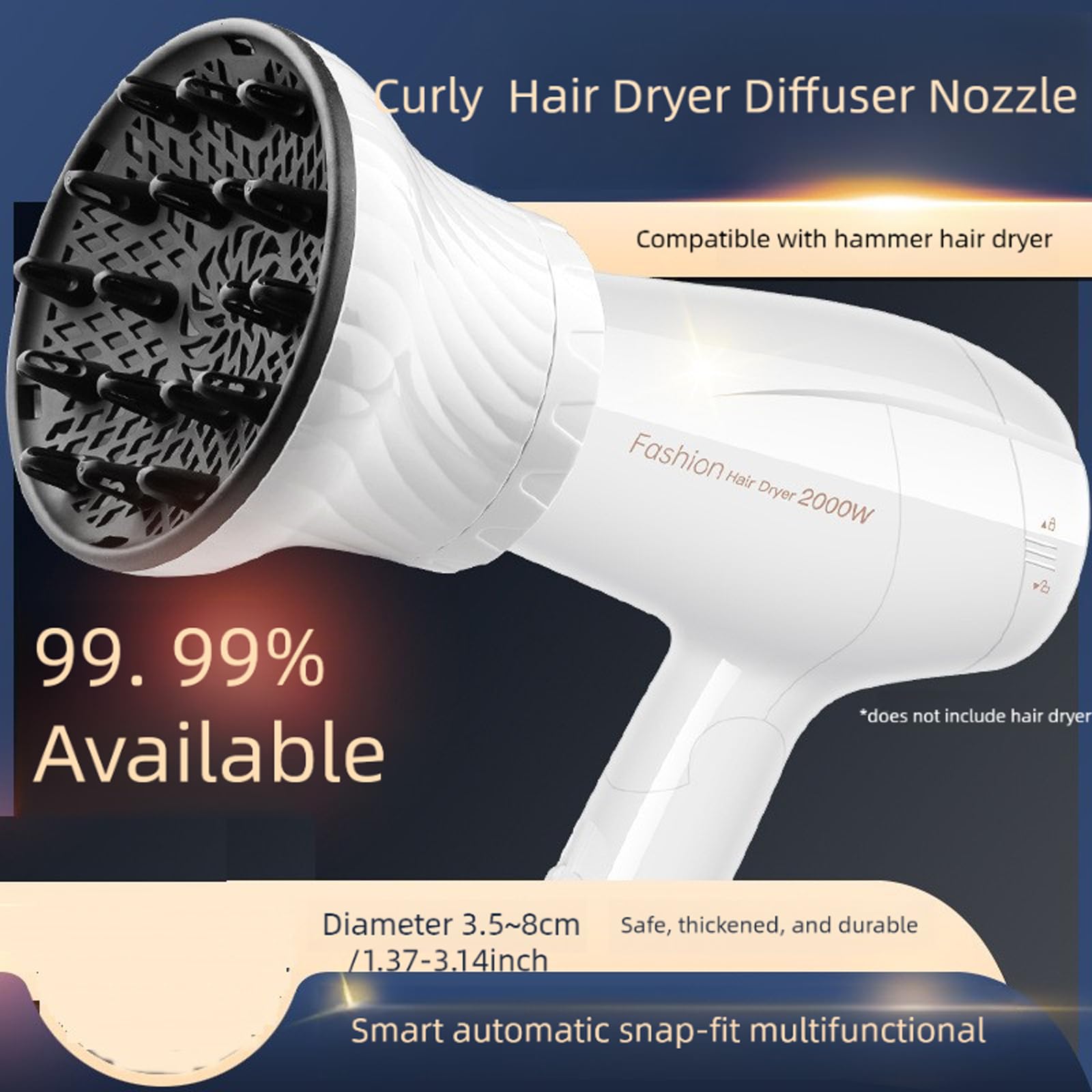 Universal-Haardiffusor-Aufsatz für Haartrockner, verstellbare Föhndüse für lockiges und gewelltes Haar (3,5 bis 8,9 cm), schnell trocknendes Reise-Styling-Werkzeug, Weiß