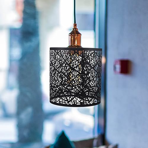 Miniatura 8 de Pantalla hueca de hierro forjado, pantalla negra, pantalla de lámpara grande, pantalla de repuesto, pantalla de mesa, pantalla de metal, pantalla de