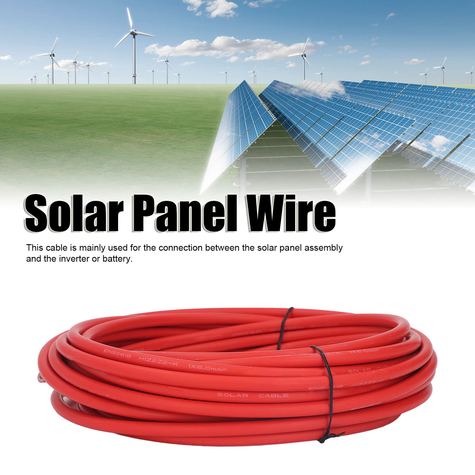 FLEXMAN Solarpanel Draht, 6 Mm², Doppelschichtige Isolierung, Verzinnter XLPE Kupfer PV Draht, Verlängerungskabel für Solarpanel Komponenten und Wechselrichter Oder Batterien (Rot 20 m/65,6 Fuß)