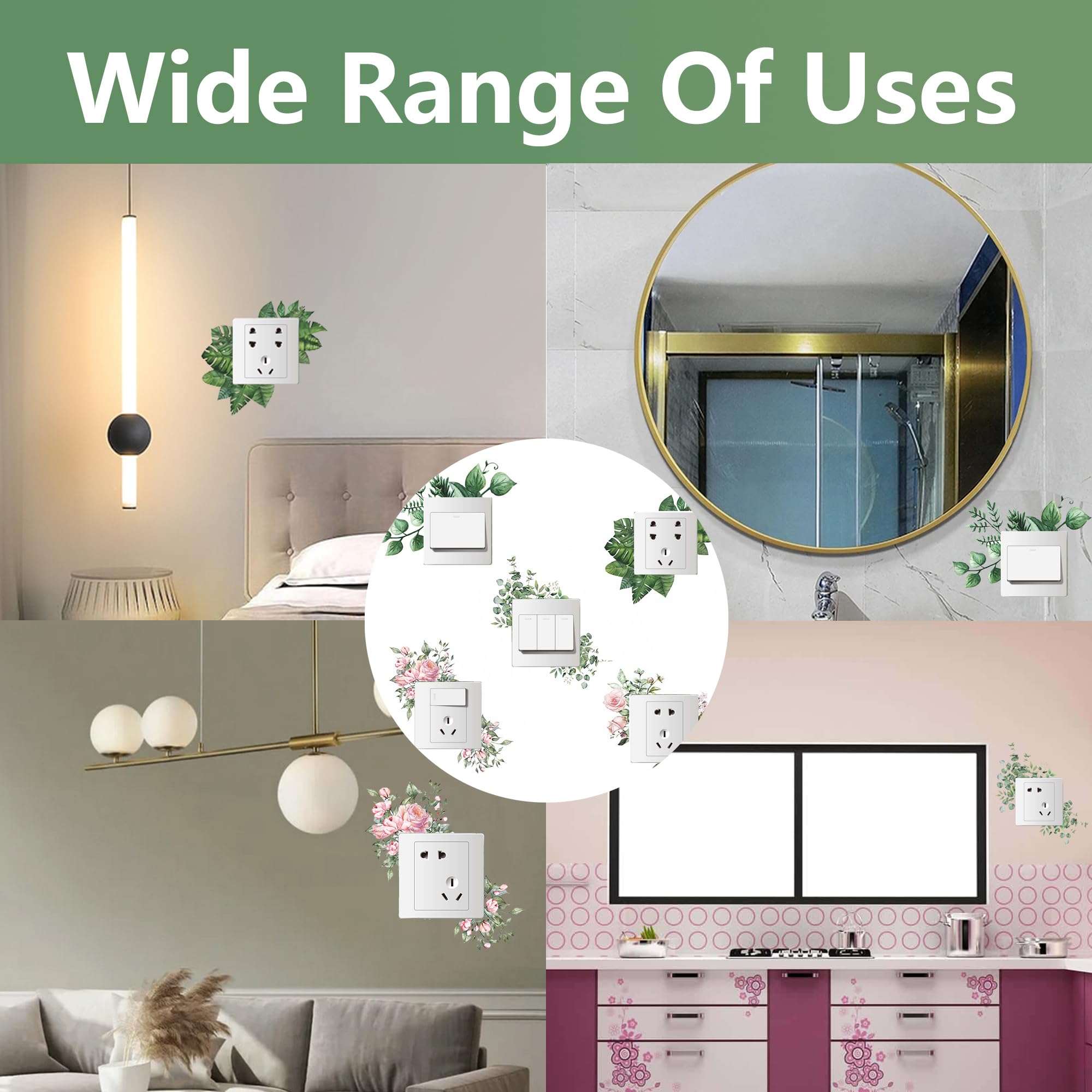 TINGWEN 5 Pièces Switch Socket Décorations Stickers Green Plant Autocollant Interrupteur Mural Lampe Interrupteu Décoratif Stickers PVC Auto-adhésif Pour salon Chambre Salle bains Cuisine Bureau (#1)