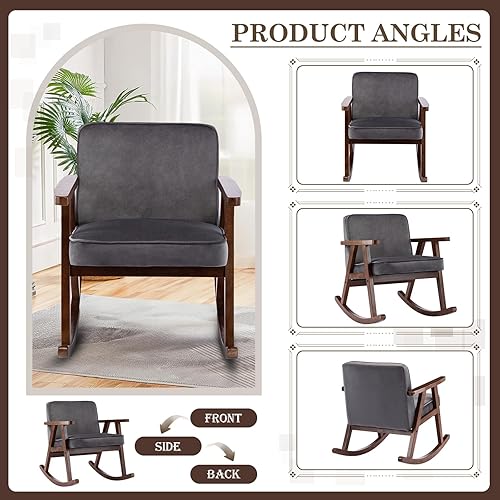 Miniatura 7 de KINFFICT Mecedora tapizada, mecedora mecedora de mediados de siglo con patas de madera maciza, cómoda silla con brazo decorativo para sala de estar,