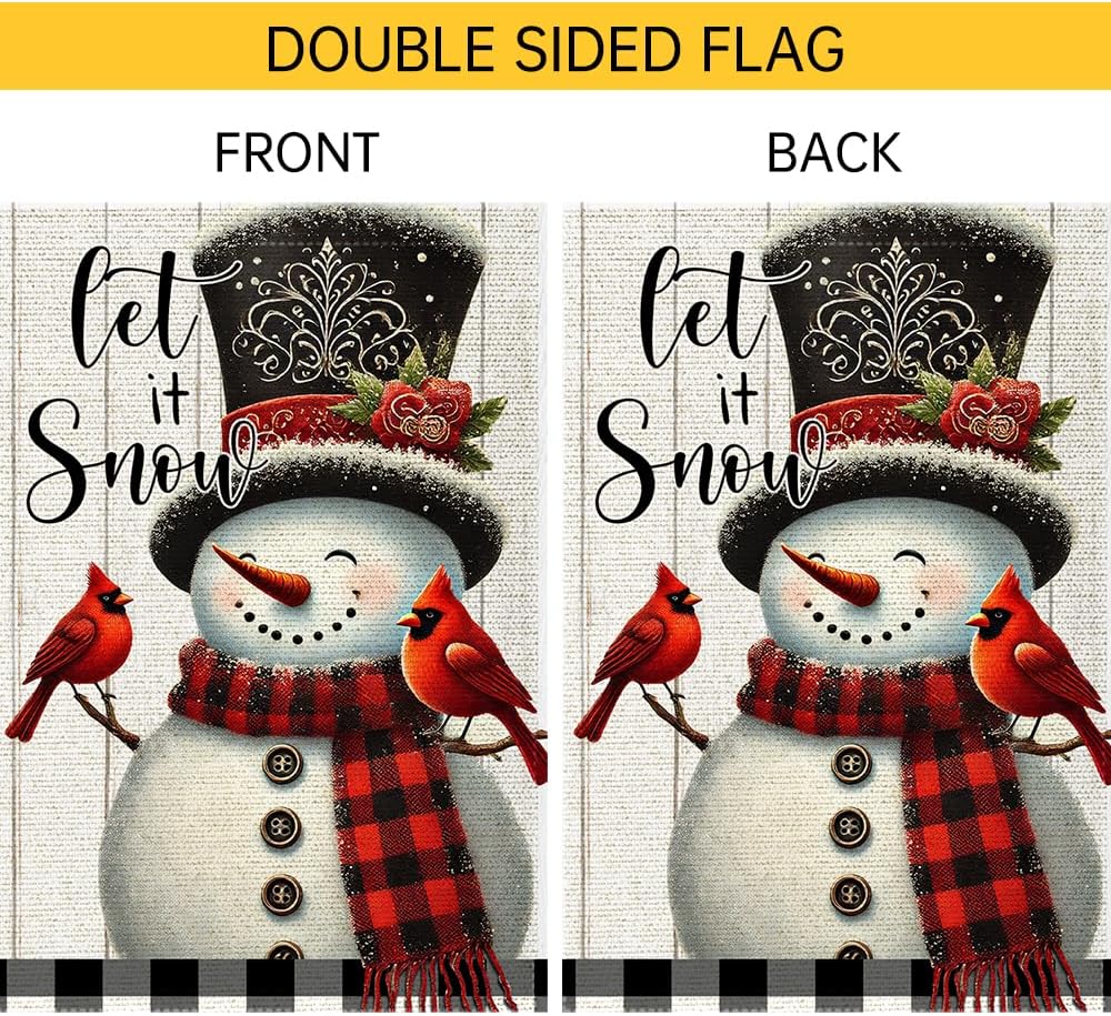 Let It Snow Garden Flag 12x18 Inch Double Sided,winter Snowman Snowflake Cardinal Christmas Garden Flags Yard Outdoor Decorative Farmhouse Flag - Image 6