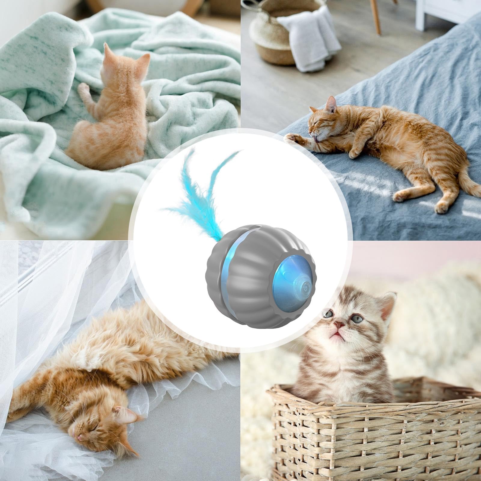 Juguetes para Gatos， Bola interactiva de Juguetes for Gatos en Movimiento automático | Accesorios for Gatitos Inteligentes móvil(Grey)
