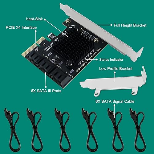 Miniatura 15 de Tarjeta de expansión PCIE 3.0 a 4 puertos 6Gbps SATA III para PC de escritorio, Plug and Play en Windows OS, MAC OS, Linux, ASMedia ASM1064