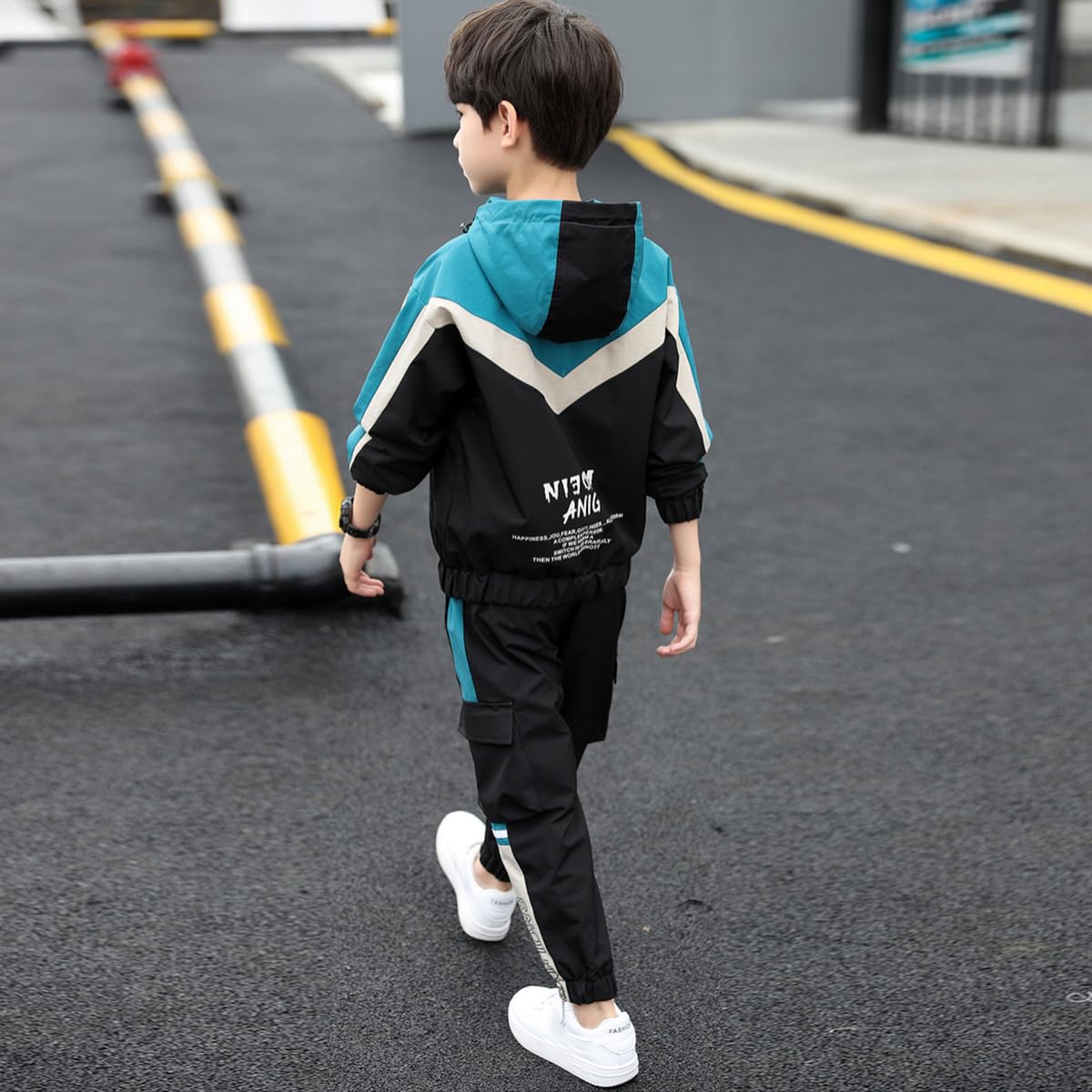 Linboo Kinder Trainingsanzug Jungen Sport Set 2tlg Jogging Bekleidungsset Langen ärmeln Sweat-Jacke mit Kapuze + Sporthose