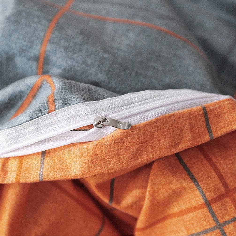 Sookie Kids Modern Polyester 4PCs Grid Bedding Set for Women and Men(1Duvet Cover+2 Pillow Shams+1 Sheet) Soft Teen Comforter Cover with 4 Corner Ties -King,Orange and Gray