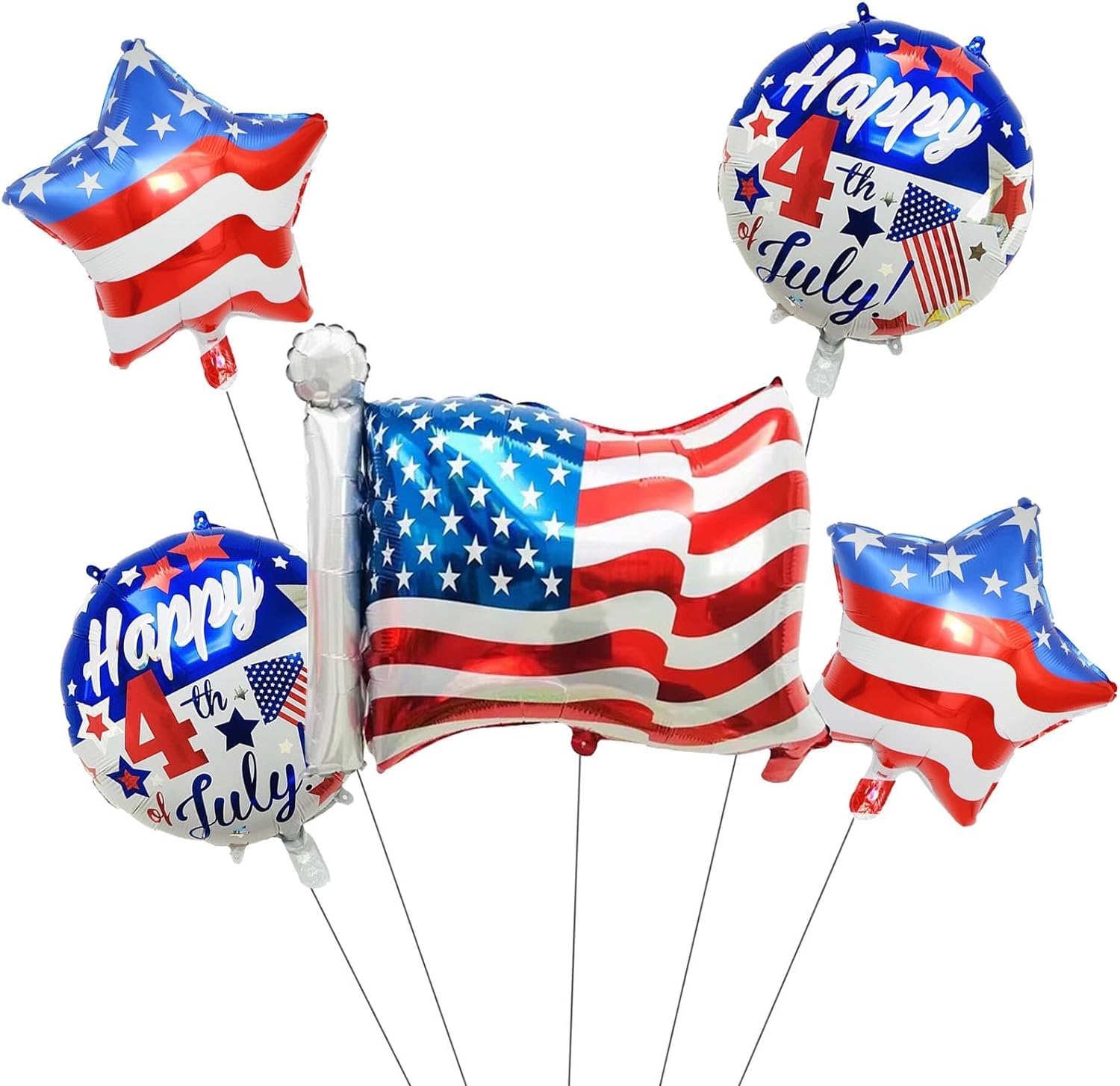 5Pcs American Flag Balloons, Olympic 2024 Decorations, USA Flags Balloons, Patriotic Star Balloons for Memorial Day Independence Day Veterans Day Party Decorations US 4th of July Decorations
