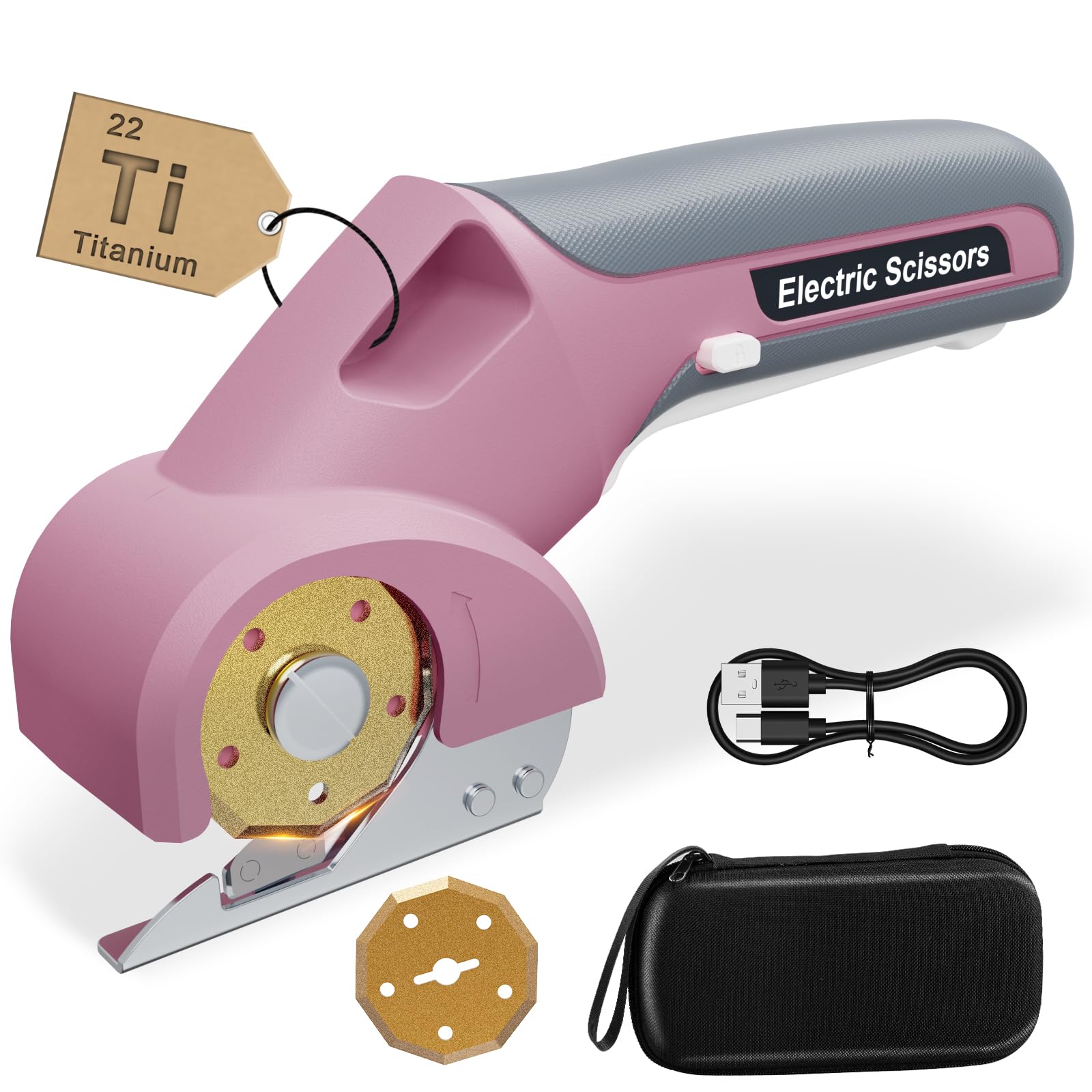 Virsin 4V 2000mAh Cordless Cardboard Cutter, Electric Box Cutter for Cardboard with 2 Titanium Blades, LED & Safety Lock, Rotary Cutter for Fabric,