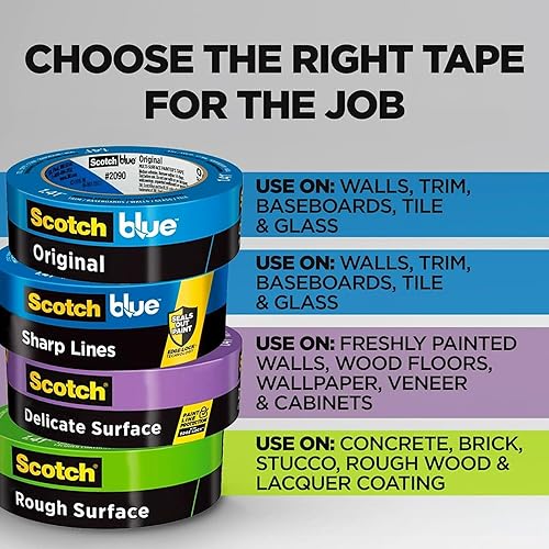 Miniatura 4 de 3M 2090-24EVP. – Cinta adhesiva de 94 pulgadas x 60 yardas Scotch – Cinta adhesiva Blue Painters, 6 unidades, Azul Paquete de 6