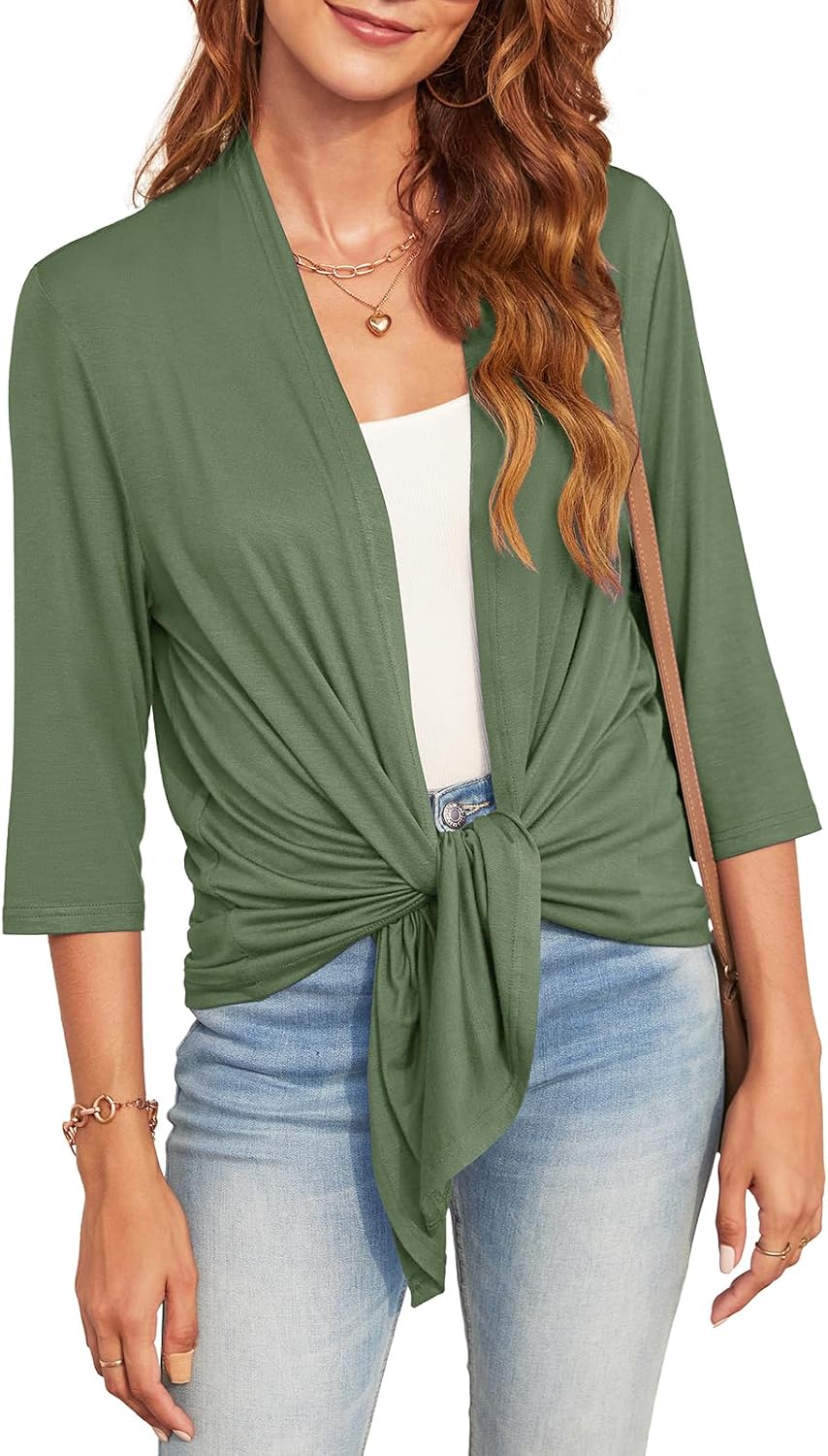 Veryoung Women's 2026 Casual Short Sleeve Cardigan Front Tie Lightweight Summer Casual Open Front Cardigans