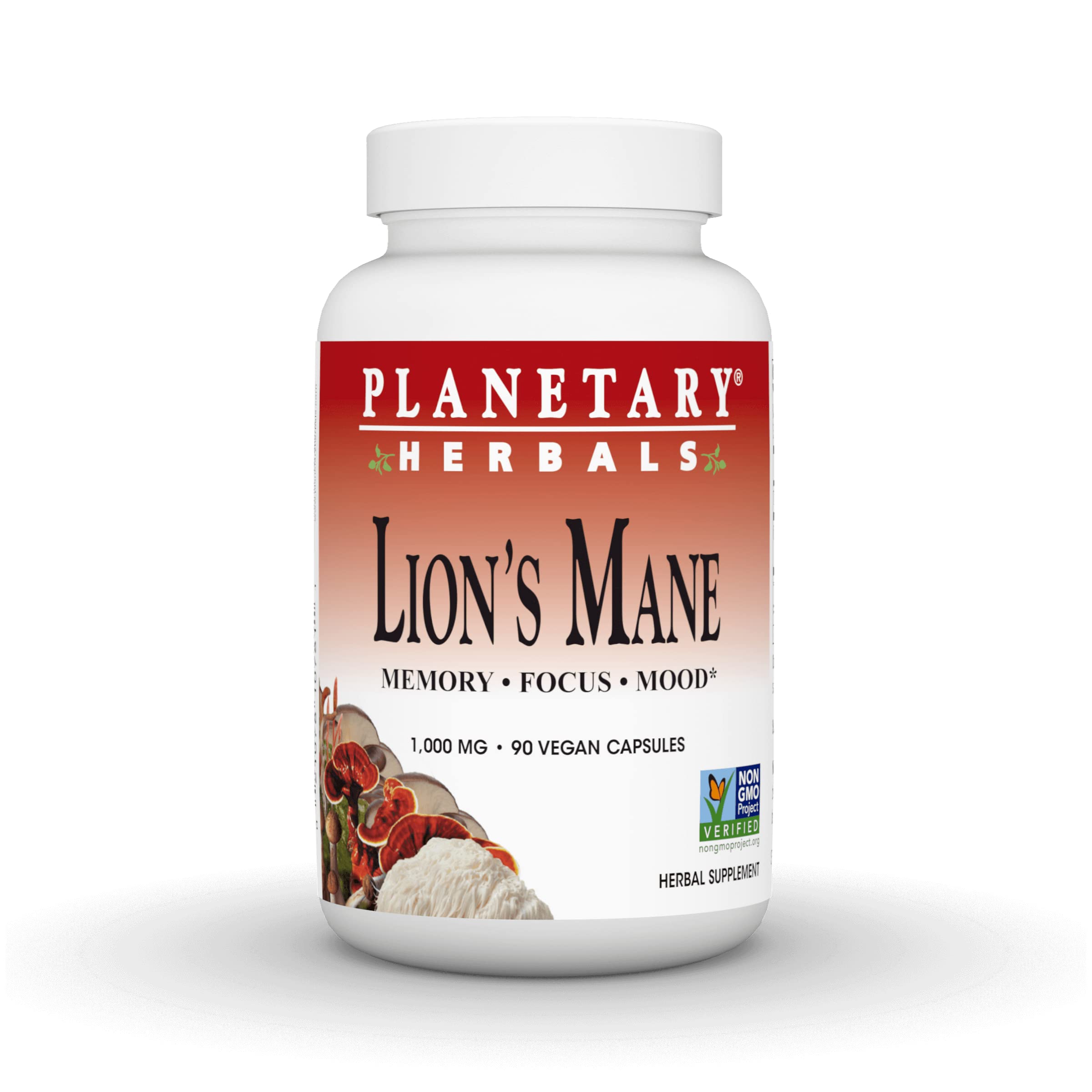 Planetary Herbals Lion's Mane, for Memory, Focus, and Mood*, 1,000 mg - 90 Vegan Capsules