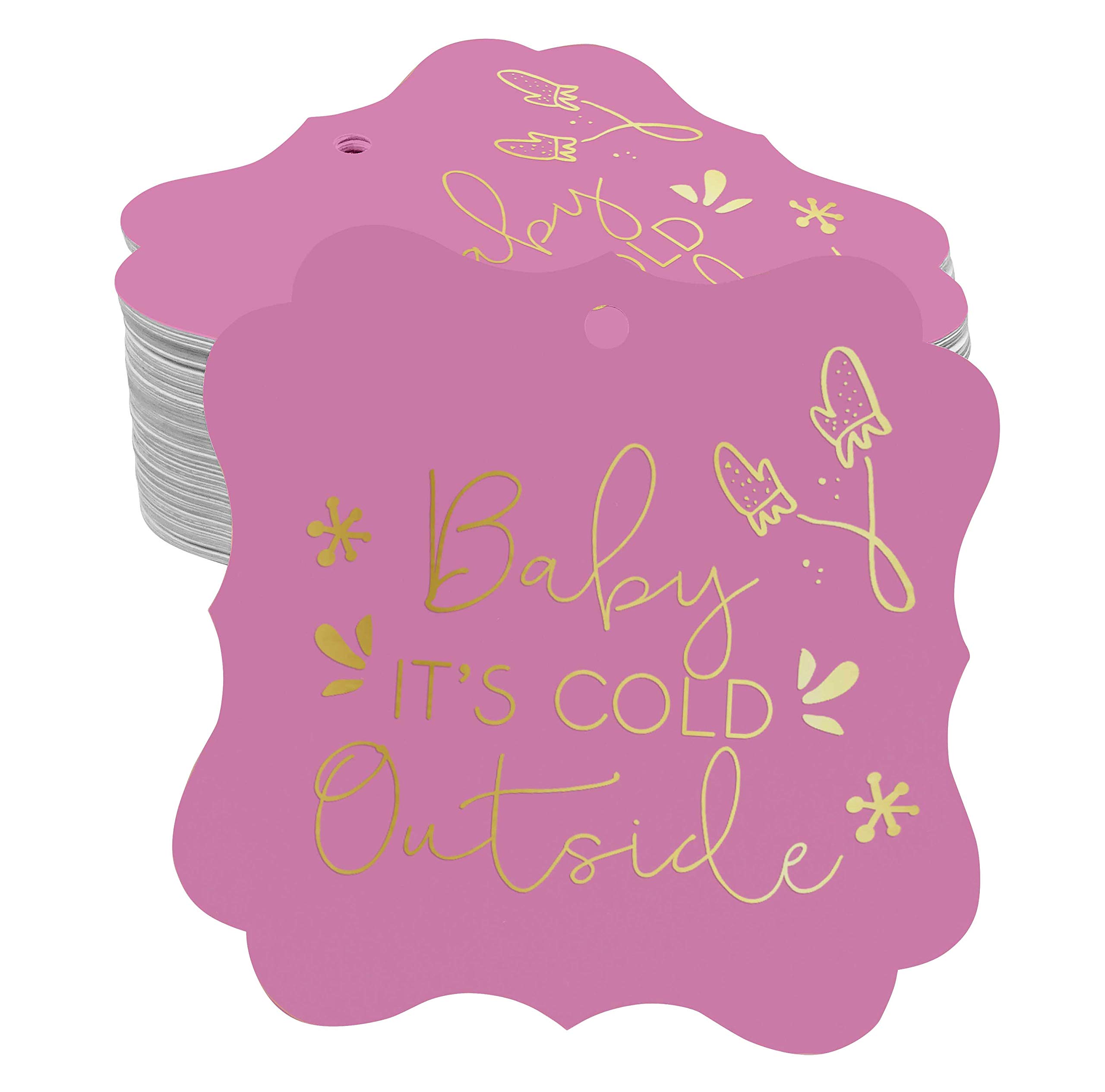 Pack of 100 Baby It's Cold Outside Baby Shower Paper Tags DIY Craft Bracket Shape Gold Foil Hang Tags-image-16