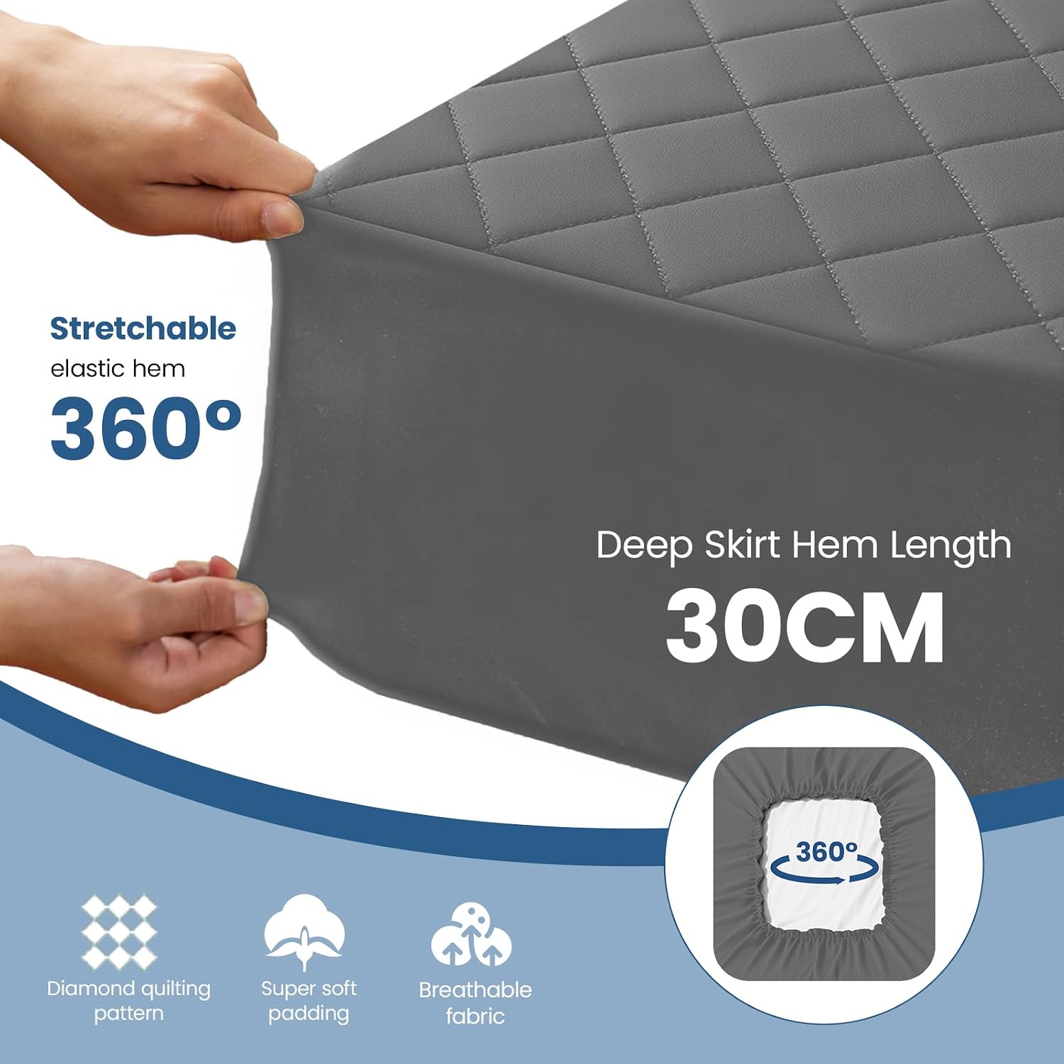 Waterproof Mattress Protector Fitted Deep Pocket Noiseless,Gray | Full Size,100% Waterproof, Up to 16" Deep Pocket, Breathable, Machine Washable, Durable, for Bedroom, Dorm Room, Hotel, Home