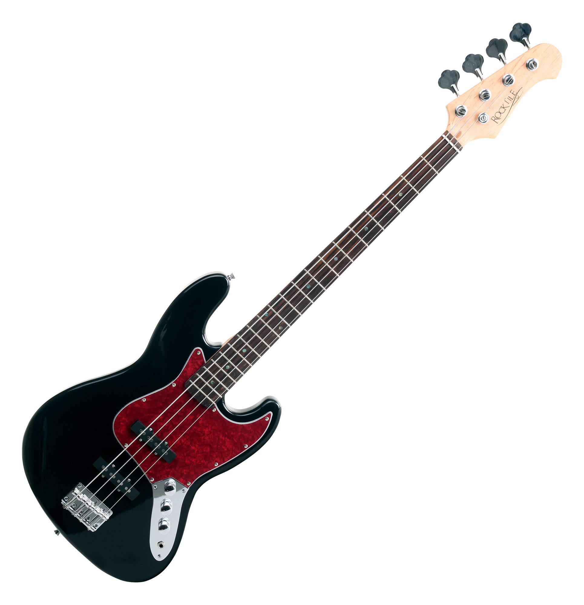 Rocktile Pro JB-30BK 70's Deluxe E-Bass Black Set, Basso, Jazz-Style E-Bass | 2 Single-Coil Pickup, 2 controlli volume/ 1 controllo tono, Tastiera: Engineered Wood, Manico: Acero, Corpo: Pioppo, 20 tasti