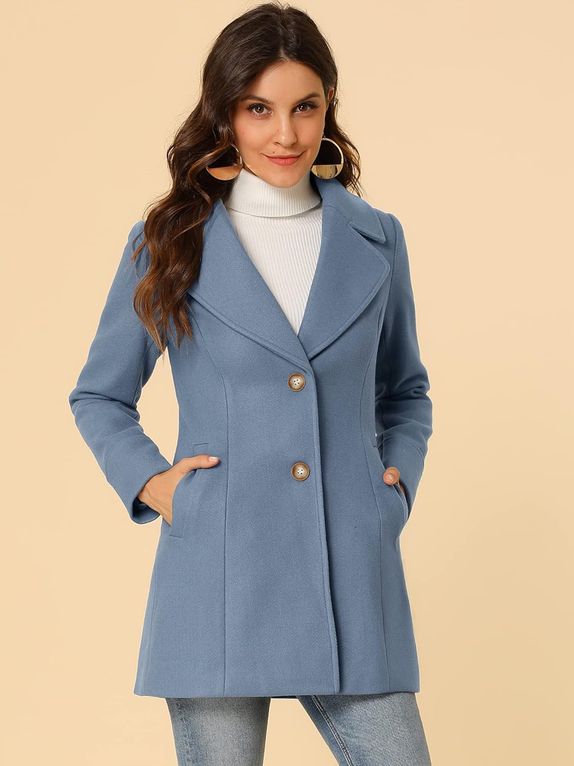 Allegra K Women's Elegant Overcoat Notched Shawl Collar Single Breasted Outerwear Winter Long Coat - Image 3