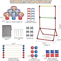 Vista 2 de Juegos de Patio para Adultos y Niños - Juego de Pong de Patio 3-en-1 con 6 Canastas Iluminadas, Juego de Bolas de Escalera y Juego de Lanzamiento