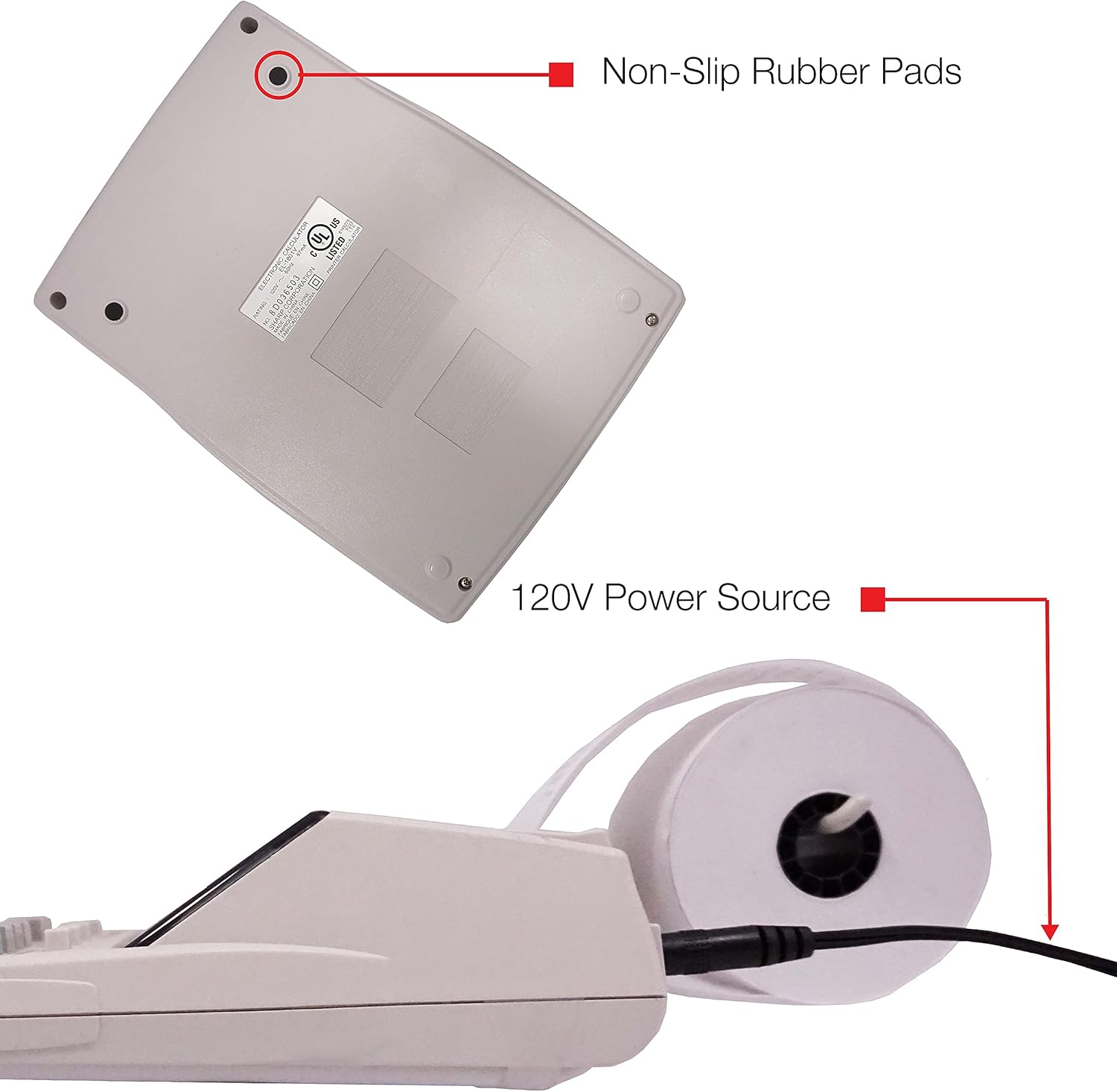 താഴെ view of Sharp EL1750V calculator showing non-slip pads and power input