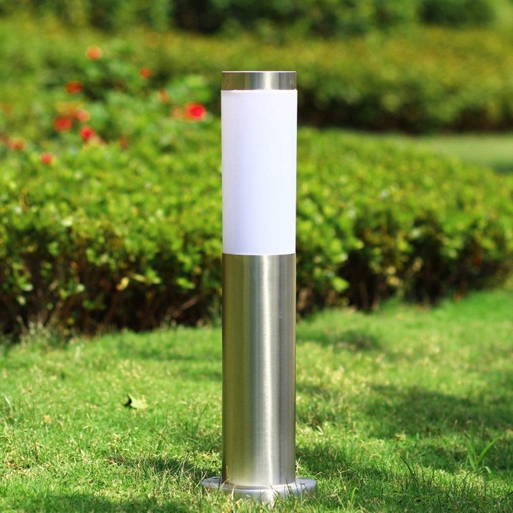 Potelet de jardin inox design nordique avec lanterne colonne étanche