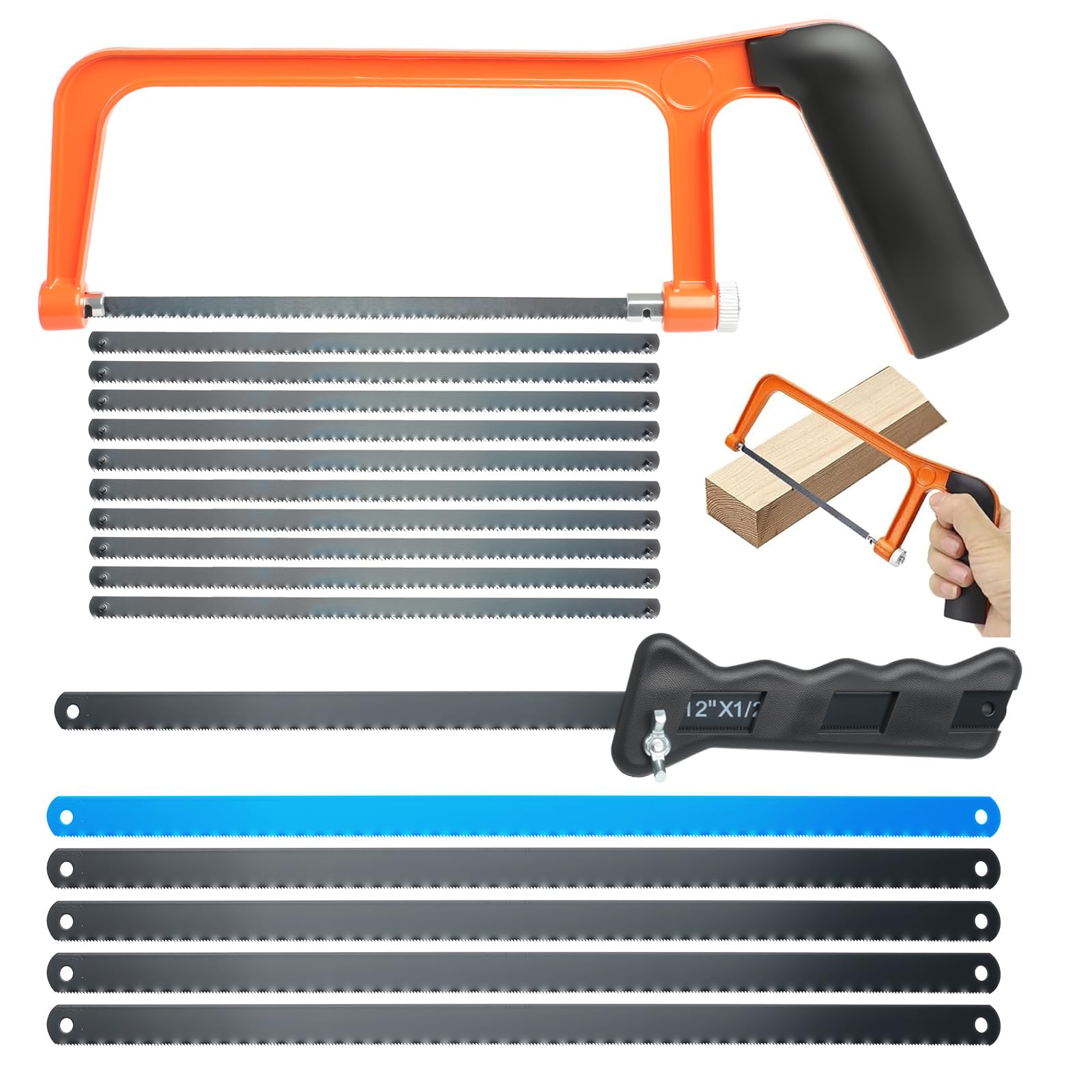 Junior Hacksaw Set 2 Pcs Mini Hacksaw for Metal Cutting with 35 Exchangeable Blades Small Hand Saw & U-Frame Metal Saw with Adjustable Frame for Cutting Plastic, PVC Pipe, Wood & Thin Metal