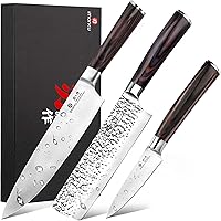 imarku 3-Piece Japanese Chef Knife Set - HC Steel Ultra Sharp 8" Gyuto, 7" Nakiri, 3.5" Paring with Pakkawood Handle
