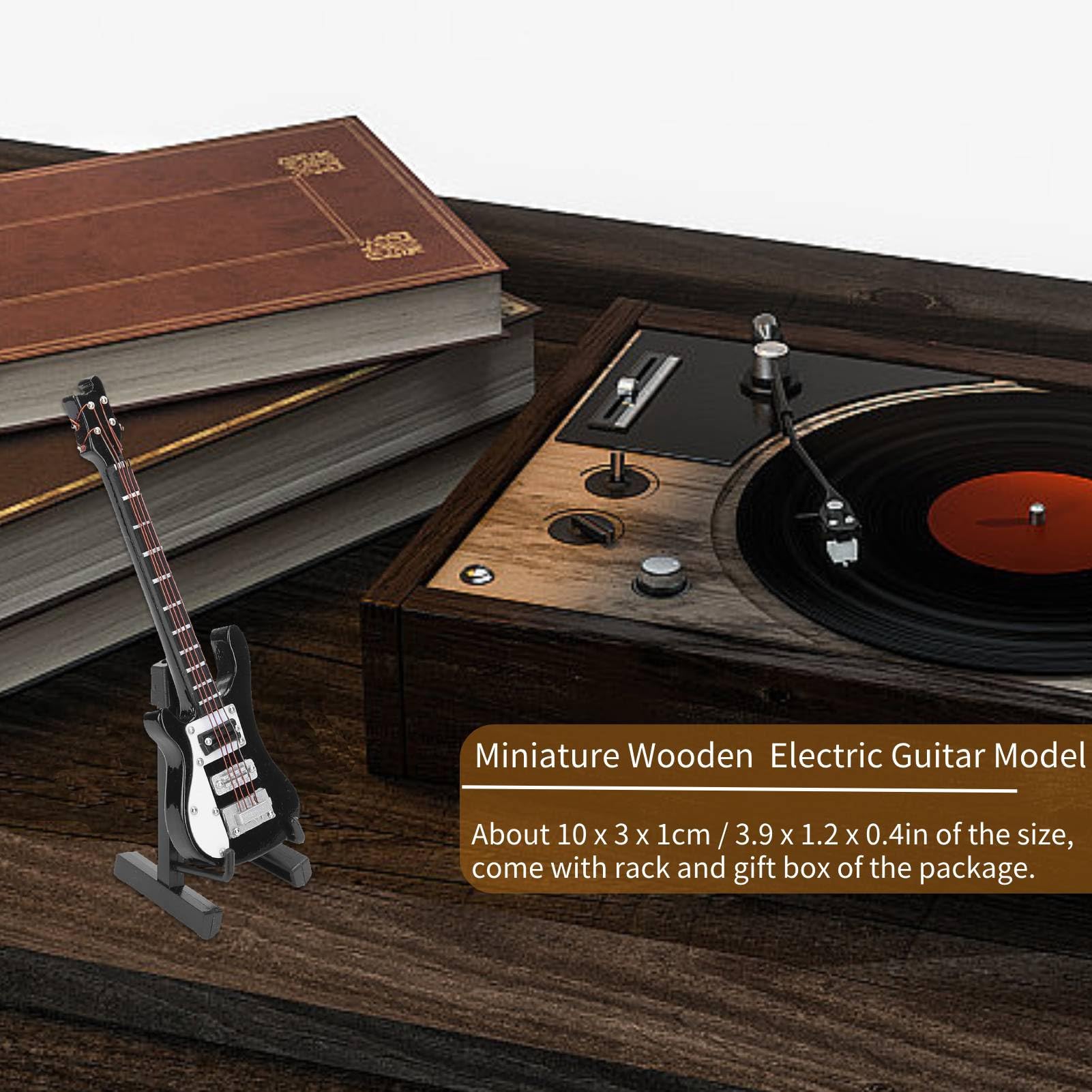 Wooden Miniature Electric Guitar with Stand and Case, Mini Guitar Model Miniature Guitar Ornament for Home Miniature Dollhouse (Black) - Image 2