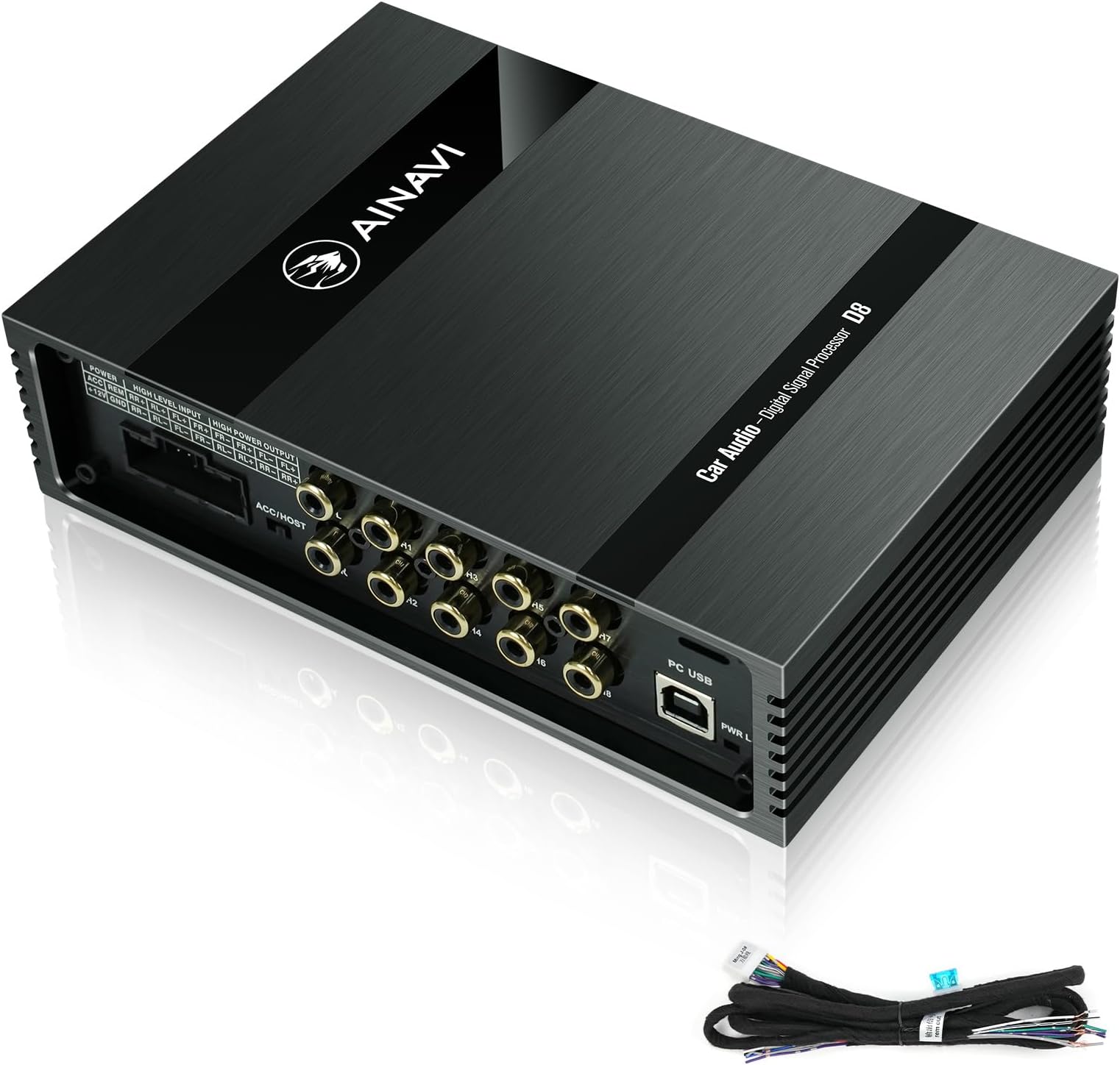 Car Audio Digital Signal Processor - DSP Car Equalizer Built-in Amplifier with 4-Channel Input, 8-Channel Output, 31-Band Graphic Equalizers Kit (Universal Cable Kit)