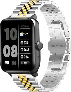 Compatible with 3Plus Smartwatch Bands, Solid Stainless Steel Metal Band with Butterfly Folding Clasp Link Bracelet Compat...
