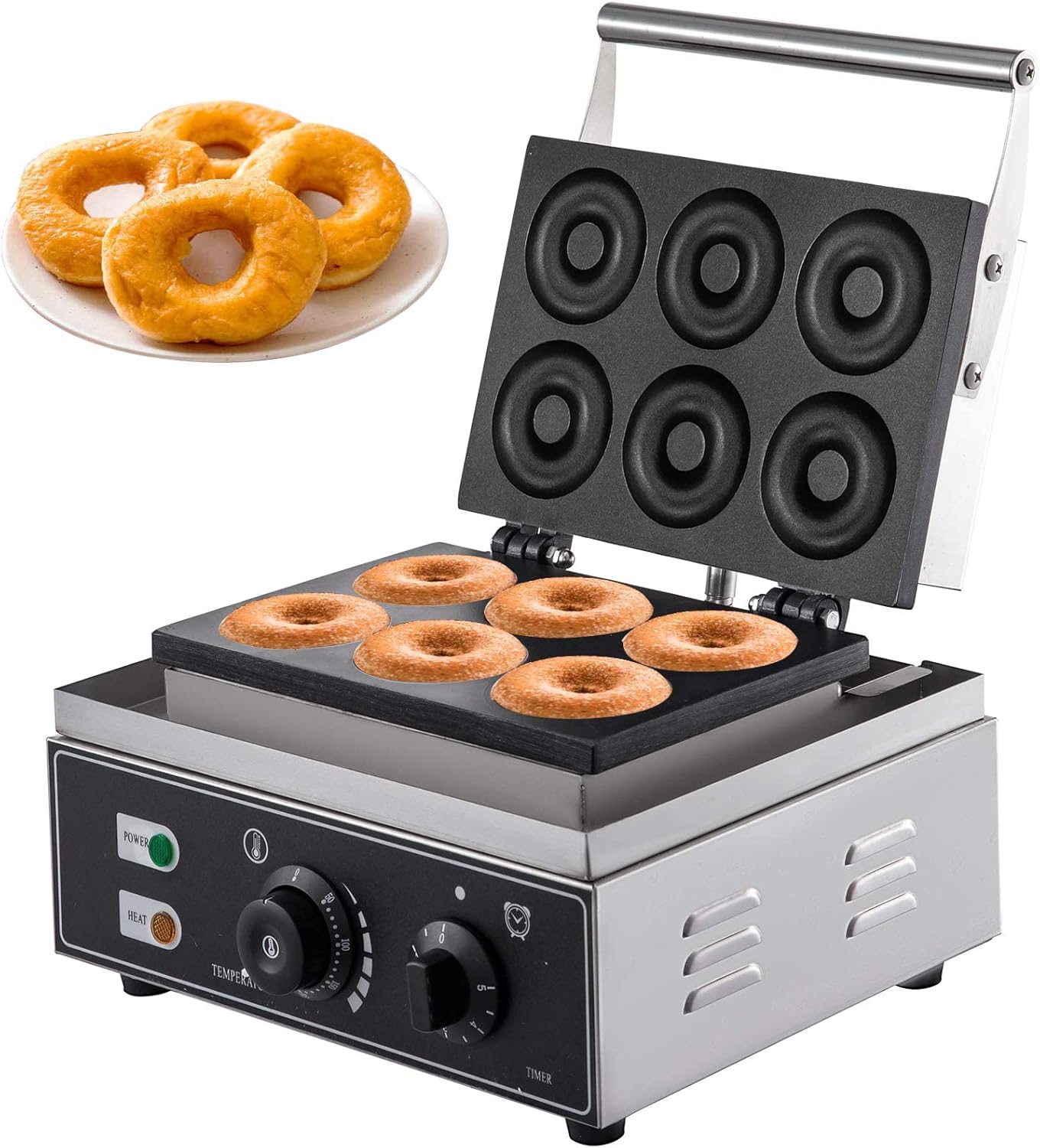 Commercial Mini Donut Maker Machine, Small Donut Snack Machine Makes 6 Doughnuts with Delish Recipes, Electric Doughnut Machine 1550W, Teflon-Coating