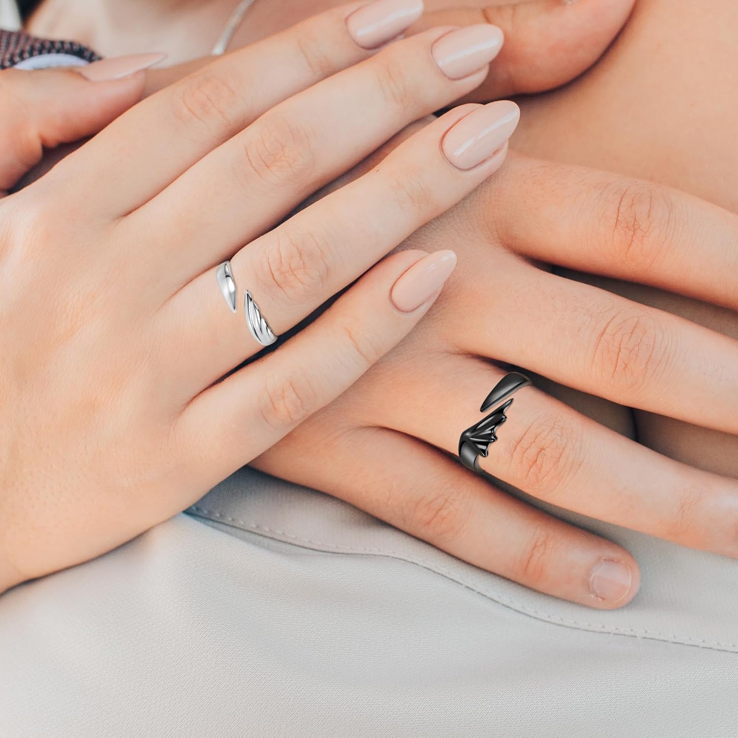 Matching Ring Promise Rings for Couples Angel & Devil Engagement Wedding Band Adjustable Sterling Silver Him and Her Couple Jewelry