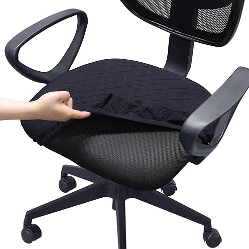 Melaluxe Funda para silla de oficina de jacquard elástico, extraíble y lavable, funda de asiento giratoria para silla de escritorio, color negro