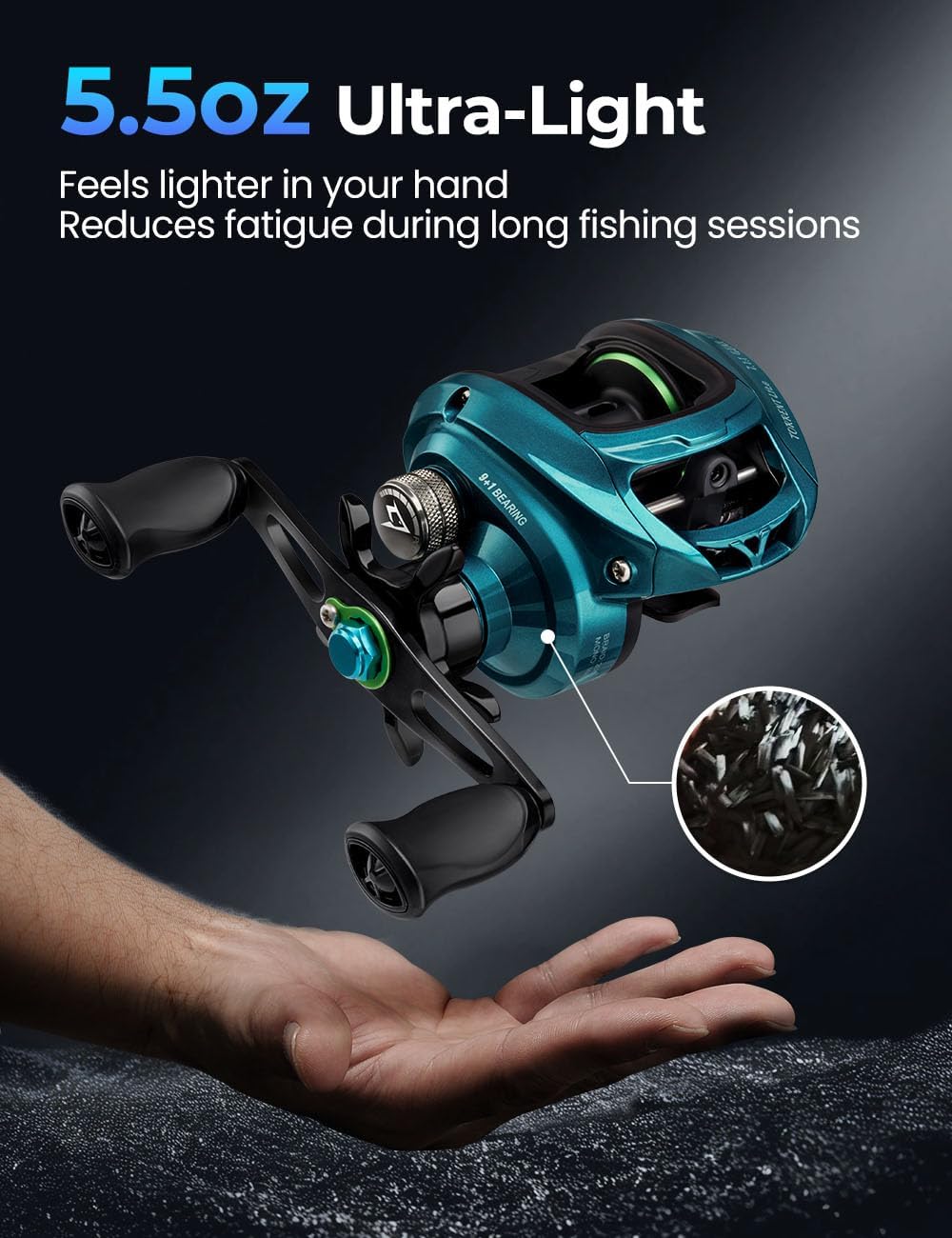Piscifun Torrent Lite Ultra-Light Baitcasting Reel, 5.5 oz Carbon Body, 7.1:1 Gear Ratio, Low Profile 40mm Design, Smooth & Easy Control Fishing Reel for Bass, Creeks & Freshwater