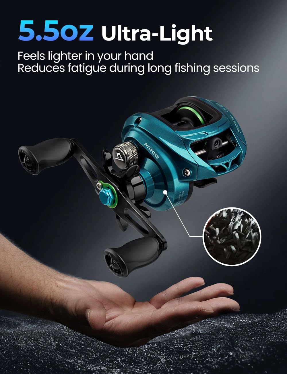 Piscifun Torrent Lite Ultra-Light Baitcasting Reel, 5.5 oz Carbon Body, 7.1:1 Gear Ratio, Low Profile 40mm Design, Smooth & Easy Control Fishing Reel for Bass, Creeks & Freshwater