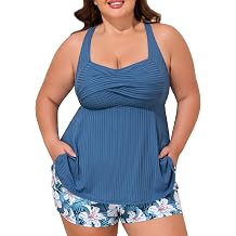 Summer Mae Plus Size Tankini Swimsuits for Women Ribbed Two Piece Swimwear