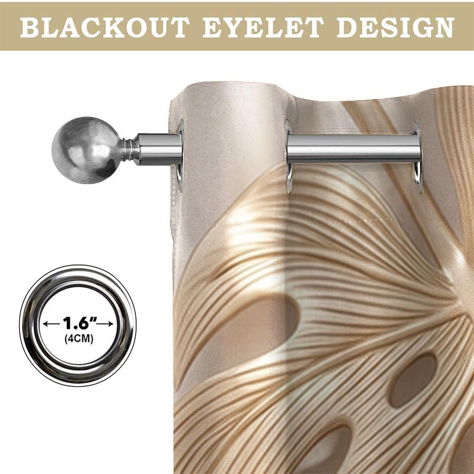 Farnblattmuster Vorhänge, Pflanzennatur Verdunkelungsvorhang - Beige Vorhang Blickdicht, Thermovorhang Für Schlafzimmer Gardinen Mit Ösen, H140 X B90 cm (2Er Pack)